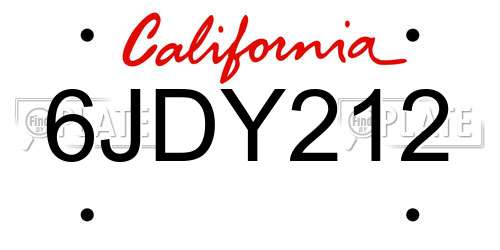 6JDY212 California License Plate
