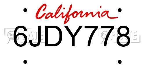 6JDY778 California License Plate