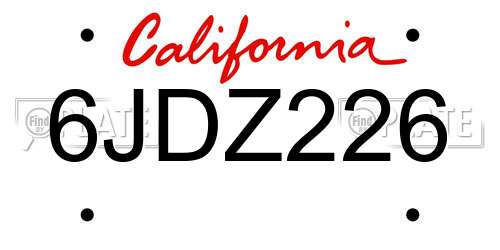 6JDZ226 California License Plate