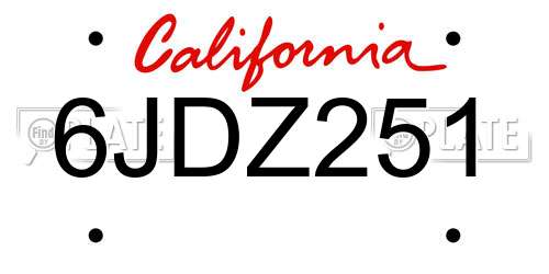 6JDZ251 California License Plate