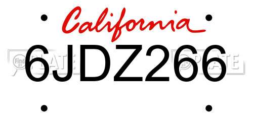 6JDZ266 California License Plate