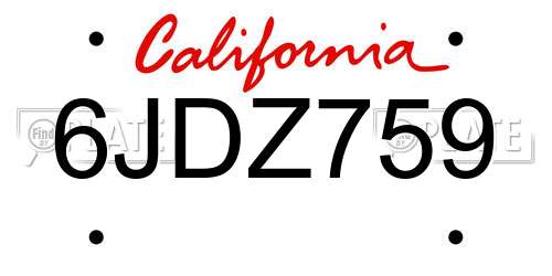 6JDZ759 California License Plate