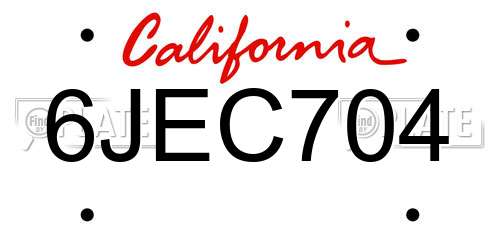 6JEC704 California License Plate