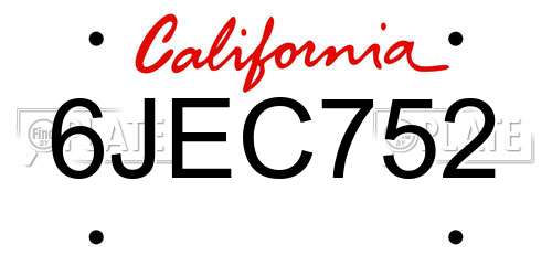 6JEC752 California License Plate