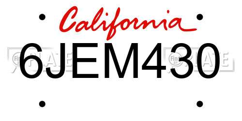 6JEM430 California License Plate