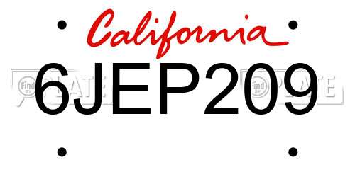 6JEP209 California License Plate