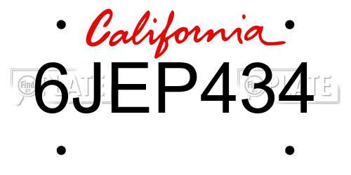 6JEP434 California License Plate