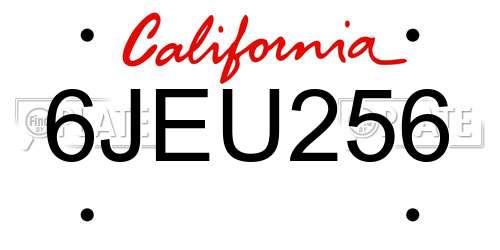 6JEU256 California License Plate