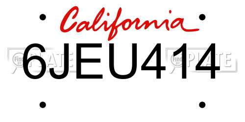 6JEU414 California License Plate