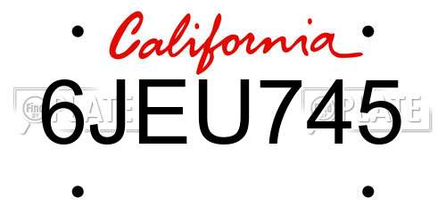 6JEU745 California License Plate