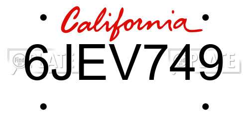 6JEV749 California License Plate