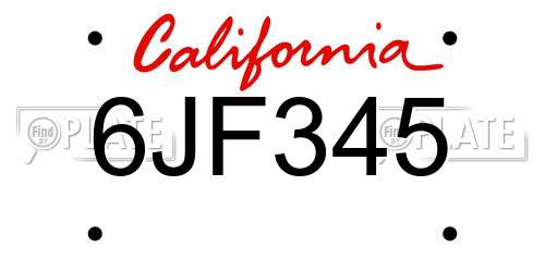 6JF345 California License Plate