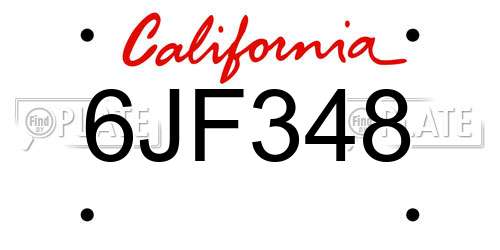 6JF348 California License Plate