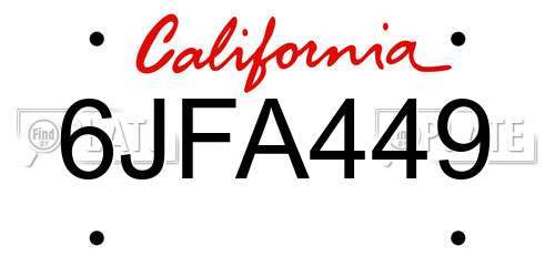 6JFA449 California License Plate