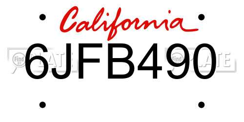 6JFB490 California License Plate