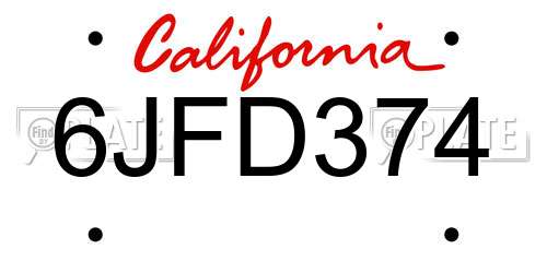 6JFD374 California License Plate
