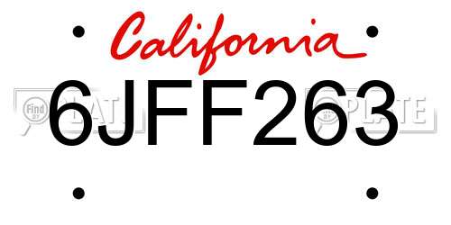 6JFF263 California License Plate
