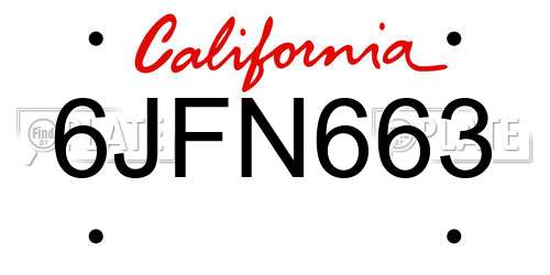 6JFN663 California License Plate