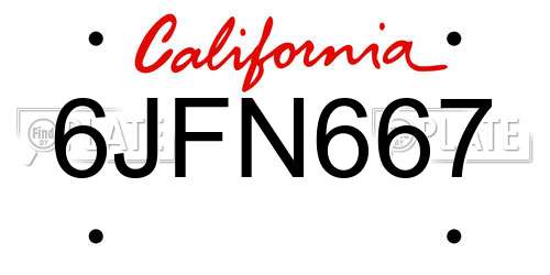 6JFN667 California License Plate