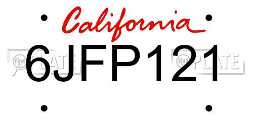 6JFP121 California License Plate