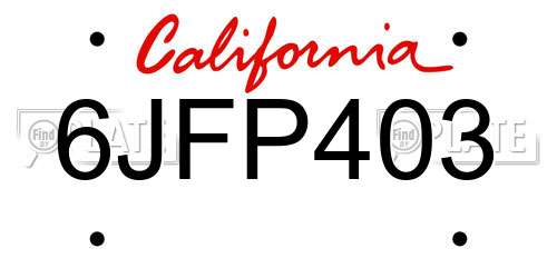 6JFP403 California License Plate