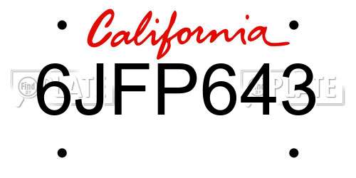 6JFP643 California License Plate