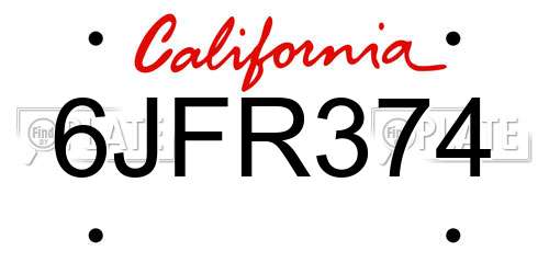 6JFR374 California License Plate