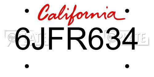 6JFR634 California License Plate