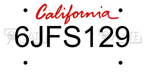 6JFS129 California License Plate