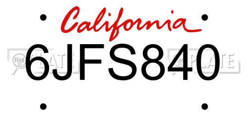 6JFS840 California License Plate