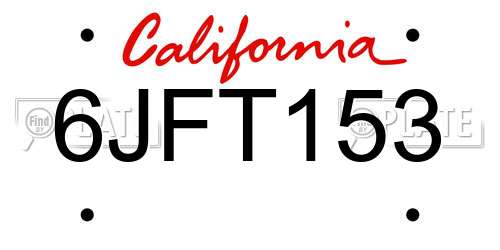 6JFT153 California License Plate