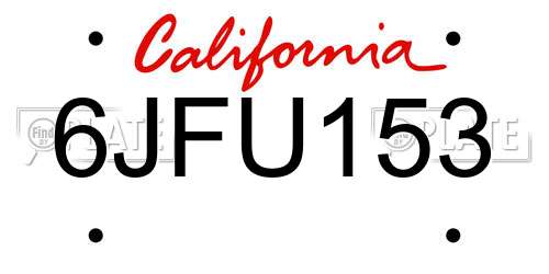 6JFU153 California License Plate