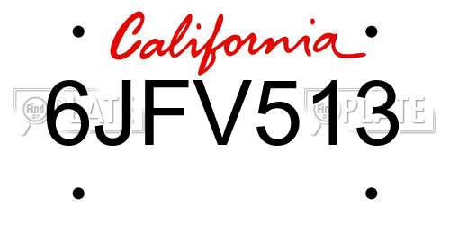 6JFV513 California License Plate