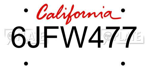 6JFW477 California License Plate