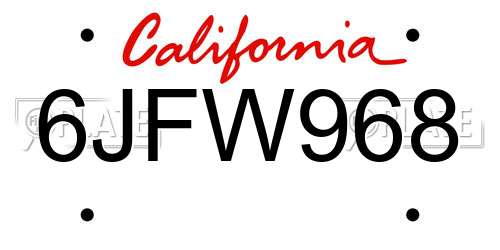 6JFW968 California License Plate