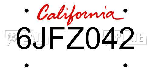 6JFZ042 California License Plate