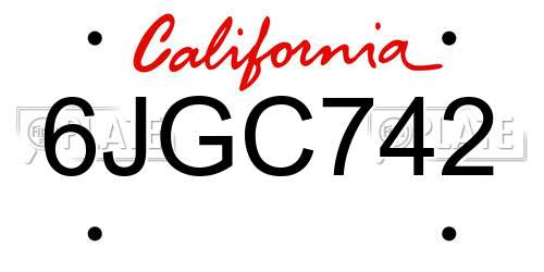 6JGC742 California License Plate