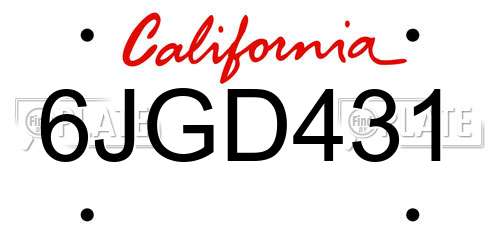 6JGD431 California License Plate