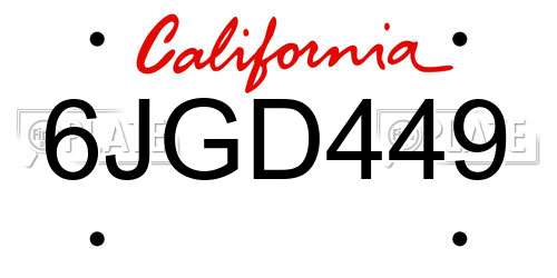 6JGD449 California License Plate
