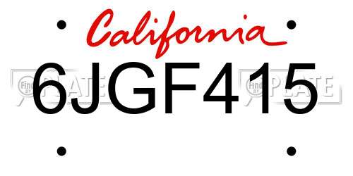 6JGF415 California License Plate