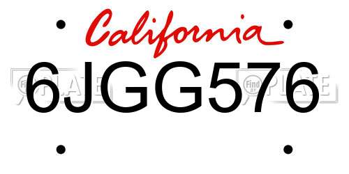 6JGG576 California License Plate