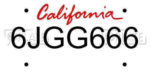 6JGG666 California License Plate