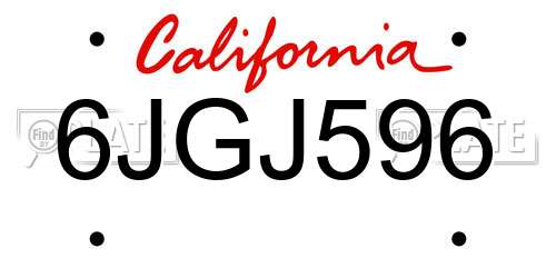 6JGJ596 California License Plate