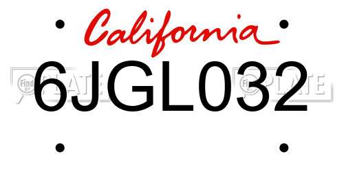 6JGL032 California License Plate