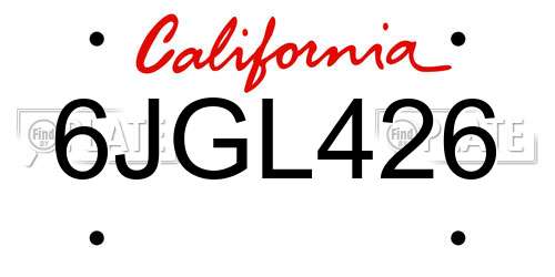 6JGL426 California License Plate