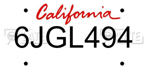 6JGL494 California License Plate