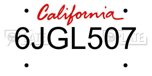 6JGL507 California License Plate