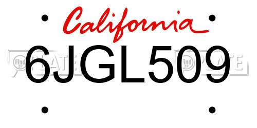 6JGL509 California License Plate