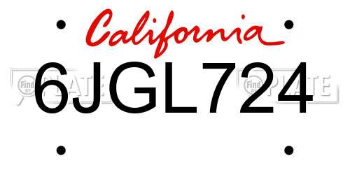 6JGL724 California License Plate