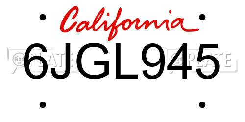 6JGL945 California License Plate